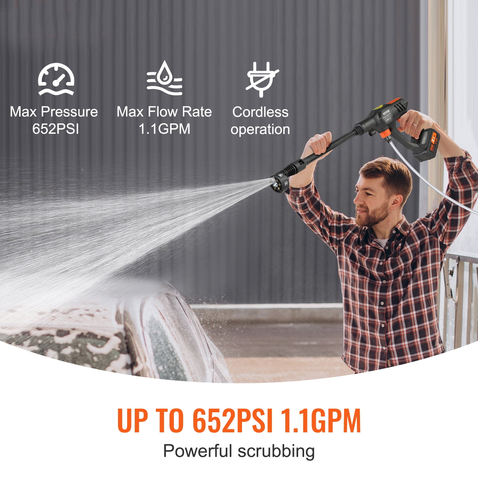 KFFKFF High Pressure Cordless Washer Cleaner Portable Water Spray Car Gun 652 PSI