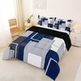 thumbnail image 2 of Homewish Navy Geometric Square Queen Comforter Set,Modern Aesthetic Comforter Sets Queen,Black Reversible,3 Pieces,1 Comforter and 2 Pillowcases, 2 of 7