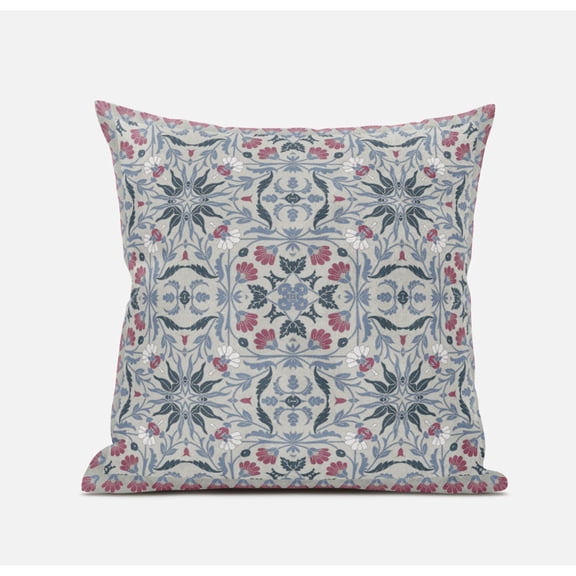Jahan Paisley Suede Zippered Pillow W Insert in Muted Green Gray Indigo 16 x 16