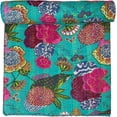 thumbnail image 1 of Indian Handmade Floral Print Kantha Quilt, Bedspread, Blanket Size ( King 108" x 108" ), 1 of 5