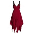 thumbnail image 7 of FEIFLY Women Solid Color Gothic Vintage Dress Halloween Irregular Sleeve Strap Dress Plain Color Layered Dress Festival Clothing, 7 of 7