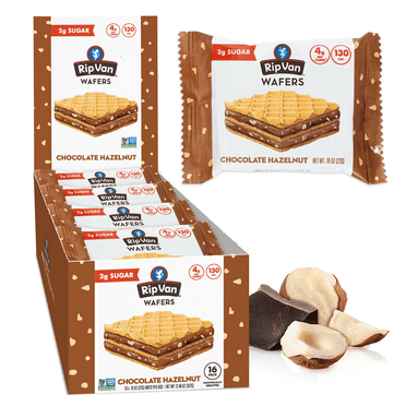 Rip Van Chocolate Hazelnut Wafer Cookies – Baked Snacks, Non-GMO, 2g Sugar, 16 Count