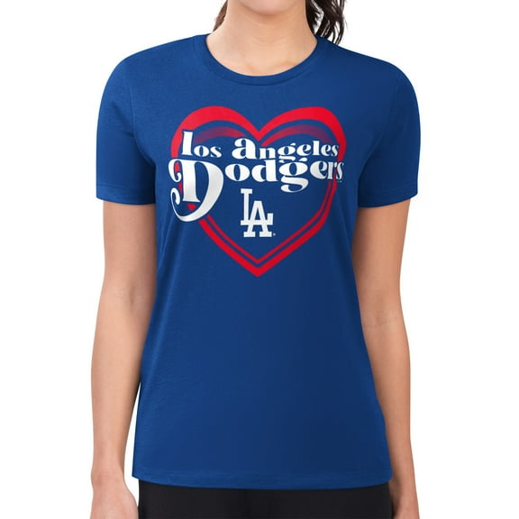 Women's G-III 4Her by Carl Banks  Royal Los Angeles Dodgers Super-Slim Fit Lightweight Double Heart T-Shirt