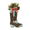 The Pioneer Woman 17"x11" Wooden Tabletop Christmas Decoration Boot, Blue Plaid with Flowers