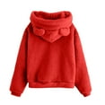 thumbnail image 4 of Women's Cute Teddy Bear Ears Fleece Hoodie Sweatshirt Long Sleeve Warm Plush Pullover Top with Pockets Red XL, 4 of 5