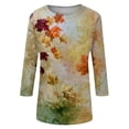 thumbnail image 5 of Women's 3/4 Sleeve Tops Crewneck Fall Leaf Print Casual Shirts Loose Fit Outdoor Work Sports Party Pullovers Light Blue L, 5 of 6