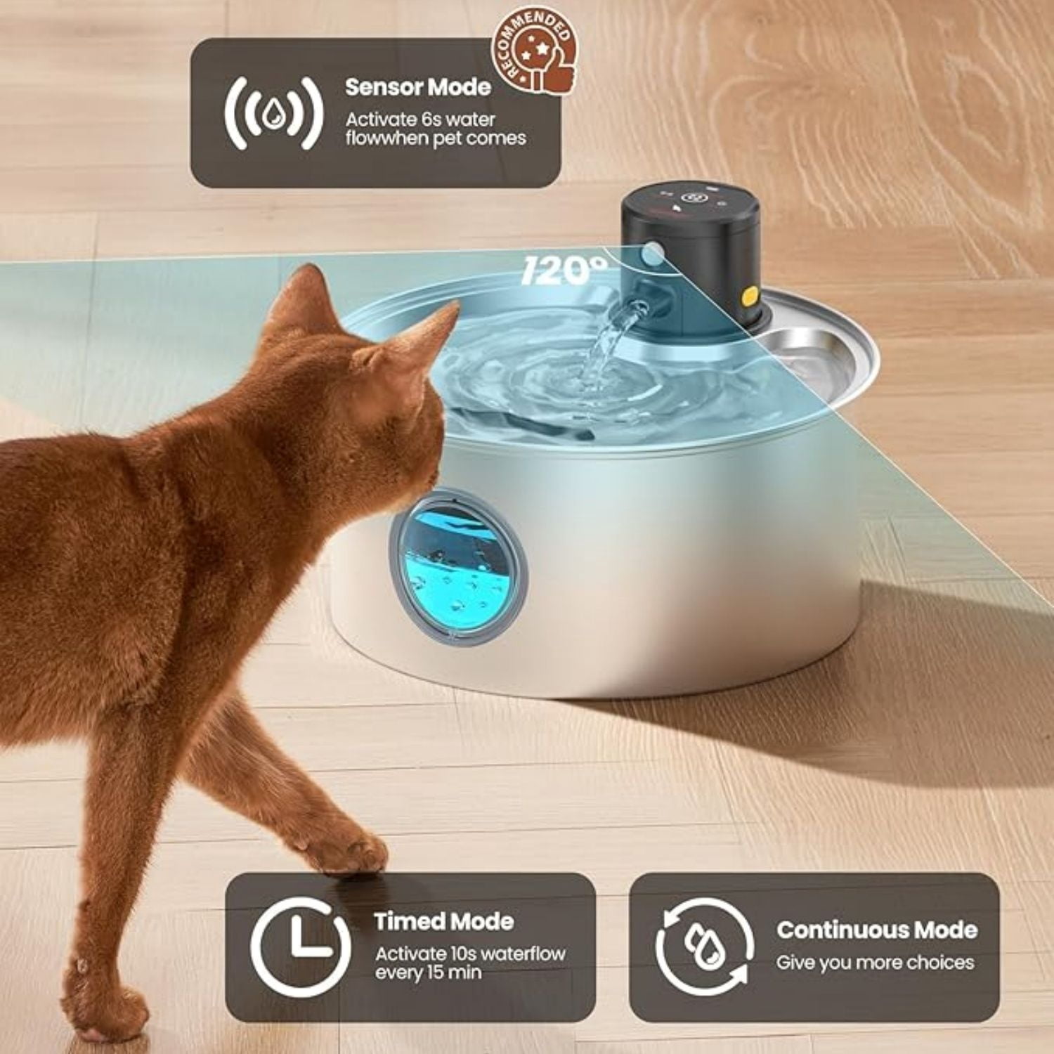 Stainless Steel Pet Water Fountain Rechargeable - 108oz/3.2L Automatic Cats Fountains for Drinking with Motion Sensor - Cats & Dog
