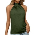 thumbnail image 2 of Endives Womens Tank Tops Halter Neck Top Casual High Neck Sleeveless Tshirt Beach Vacation Loose Fit Shirt Top Green, 2 of 7
