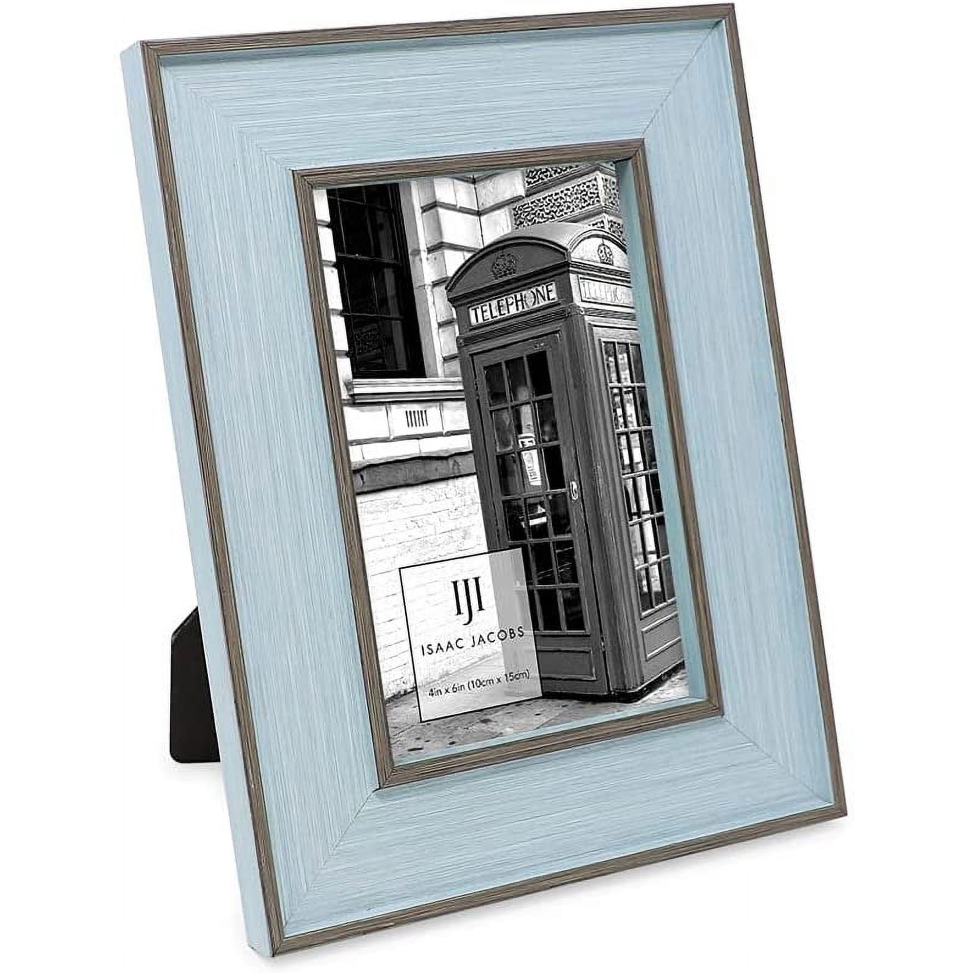 Isaac Jacobs 4x6 Blue W/ Brown Vertical & Horizontal Double Border Picture Frame w/ Black Fabric Easel, Wall-Mountable, Made for Tabletop & Gallery