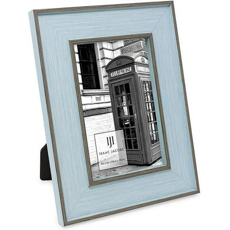 Isaac Jacobs 4x6 Blue W/ Brown Vertical & Horizontal Double Border Picture Frame w/ Black Fabric Easel, Wall-Mountable, Made for Tabletop & Gallery