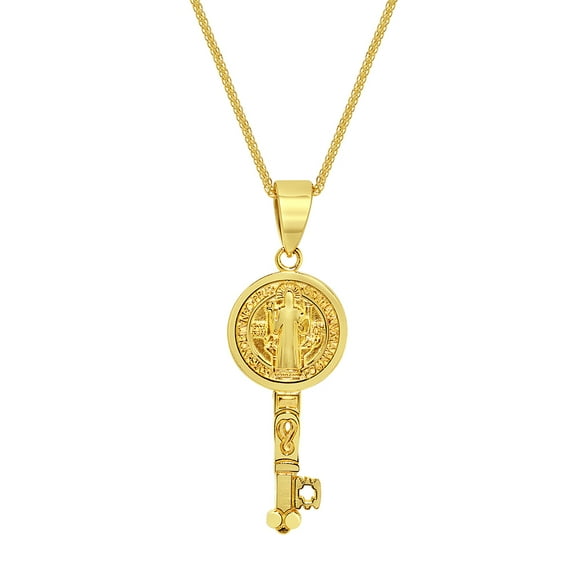 Precious Stars 14K Yellow Gold Unisex San Benito Key Pendant with 16" Chain Necklace