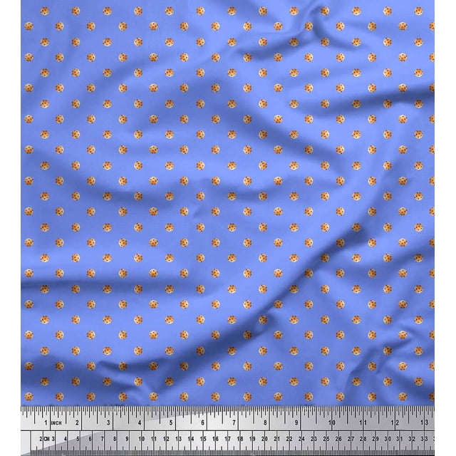 Soimoi Blue polyester Crepe Fabric Cookies Food Printed Fabric 1 Yard 42 Inch Wide