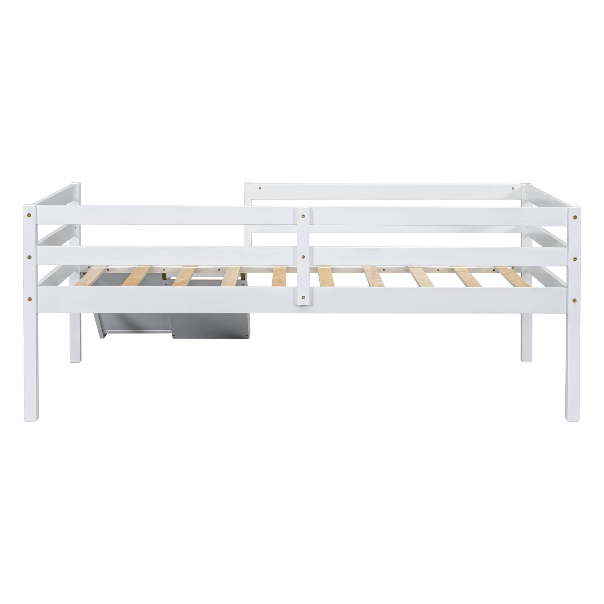 MAYEERTY Twin Loft Bed with Slide, Ladder, Safety Guardrails, House Roof Frame, White
