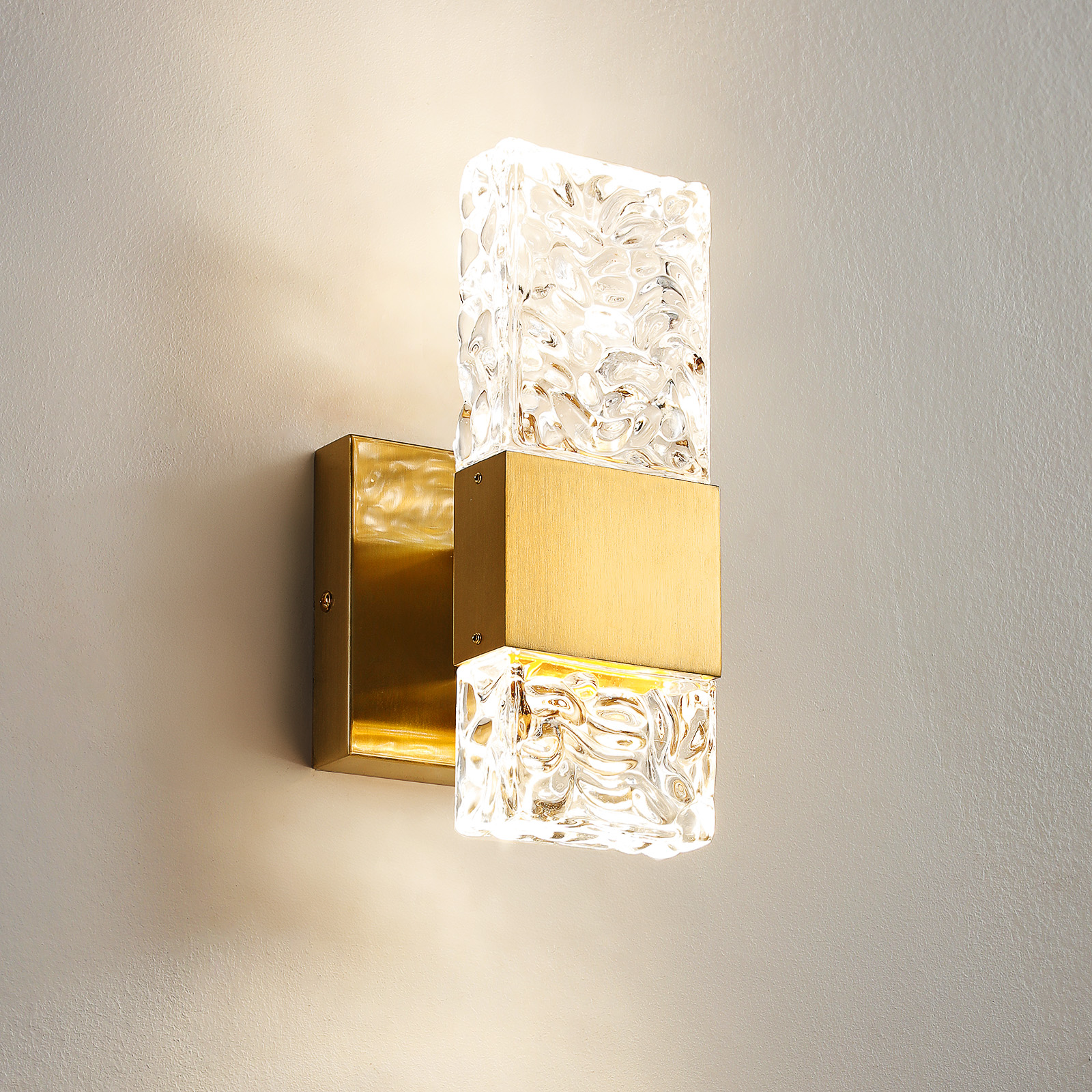 KAISITE Modern 4000K LED  Vanity Lights Brushed Gold  10W  Rectangle Carved Crystal Wall Light, for Bathroom Bedroom Living Room