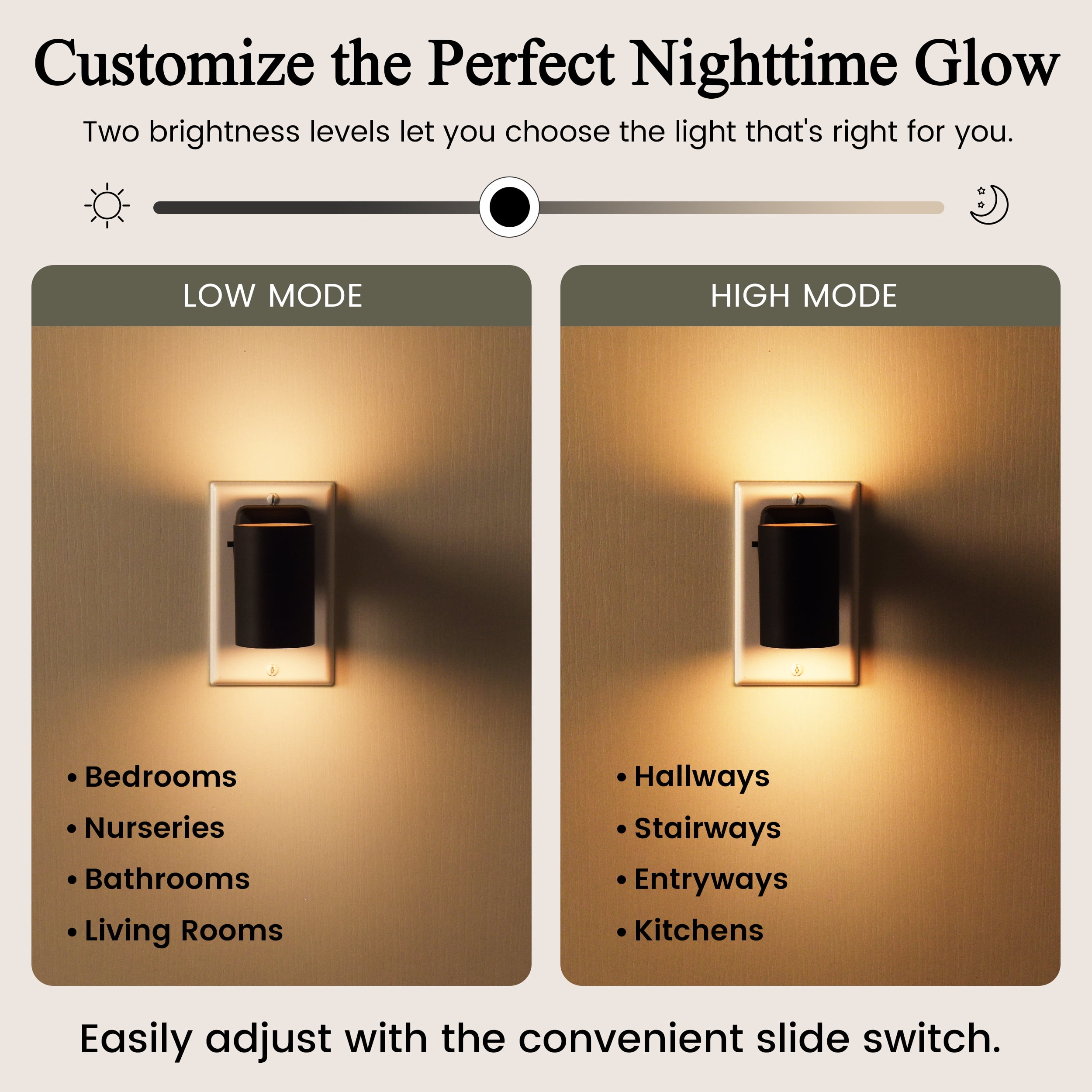Better Homes & Gardens Black LED Night Light, Soft White, Dusk to Dawn, Dual-Lumen Switch Select, 1 Pack
