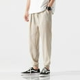 thumbnail image 4 of SWSMCLT Men's Casual Lounge Elastic Waist Loose Soft Linen Casual Pants Long Trousers Tapered Drawstring Pants Cream XX-Large, 4 of 4