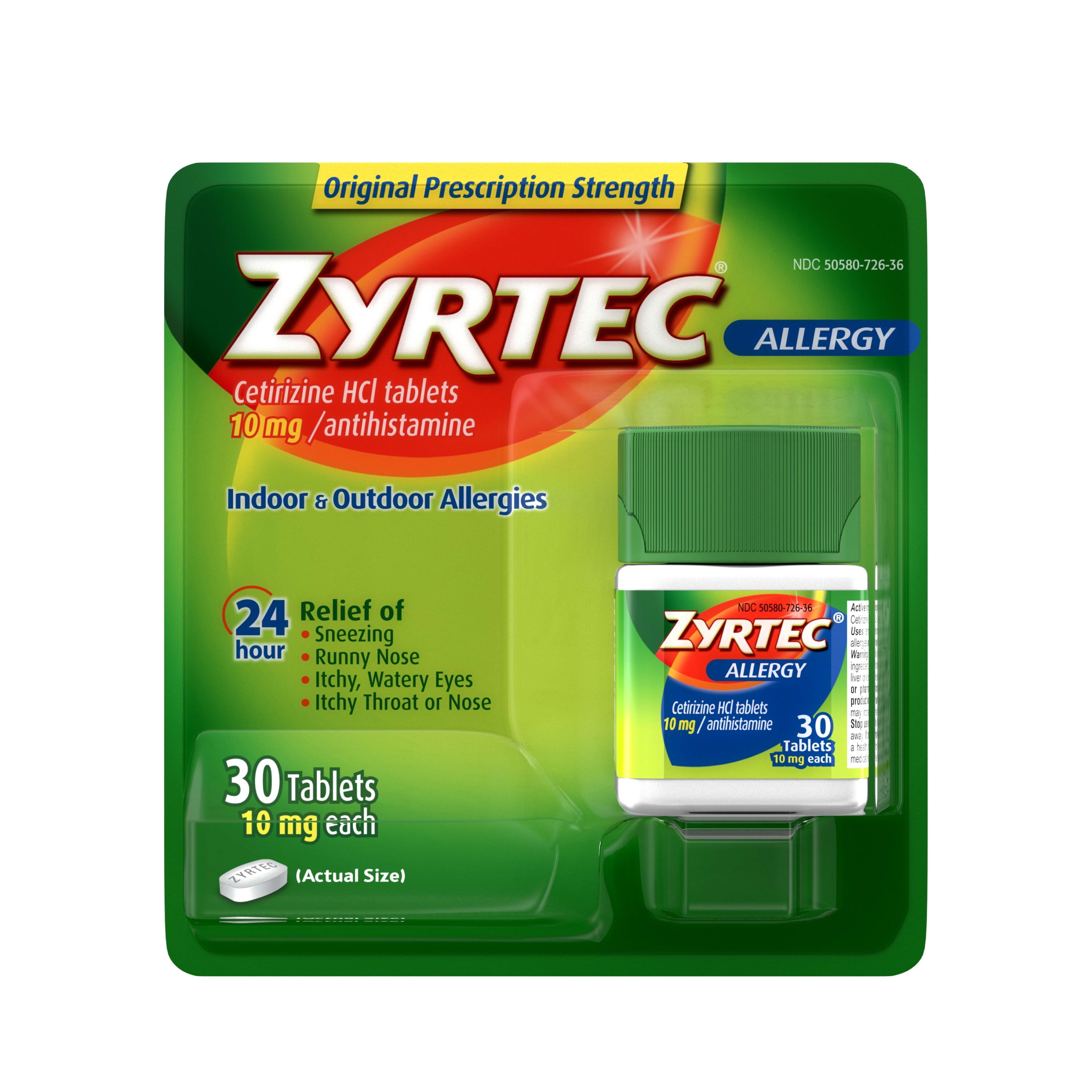 Zyrtec 24 Hour Allergy Relief Tablets with 10 mg Cetirizine HCl, 30 ct