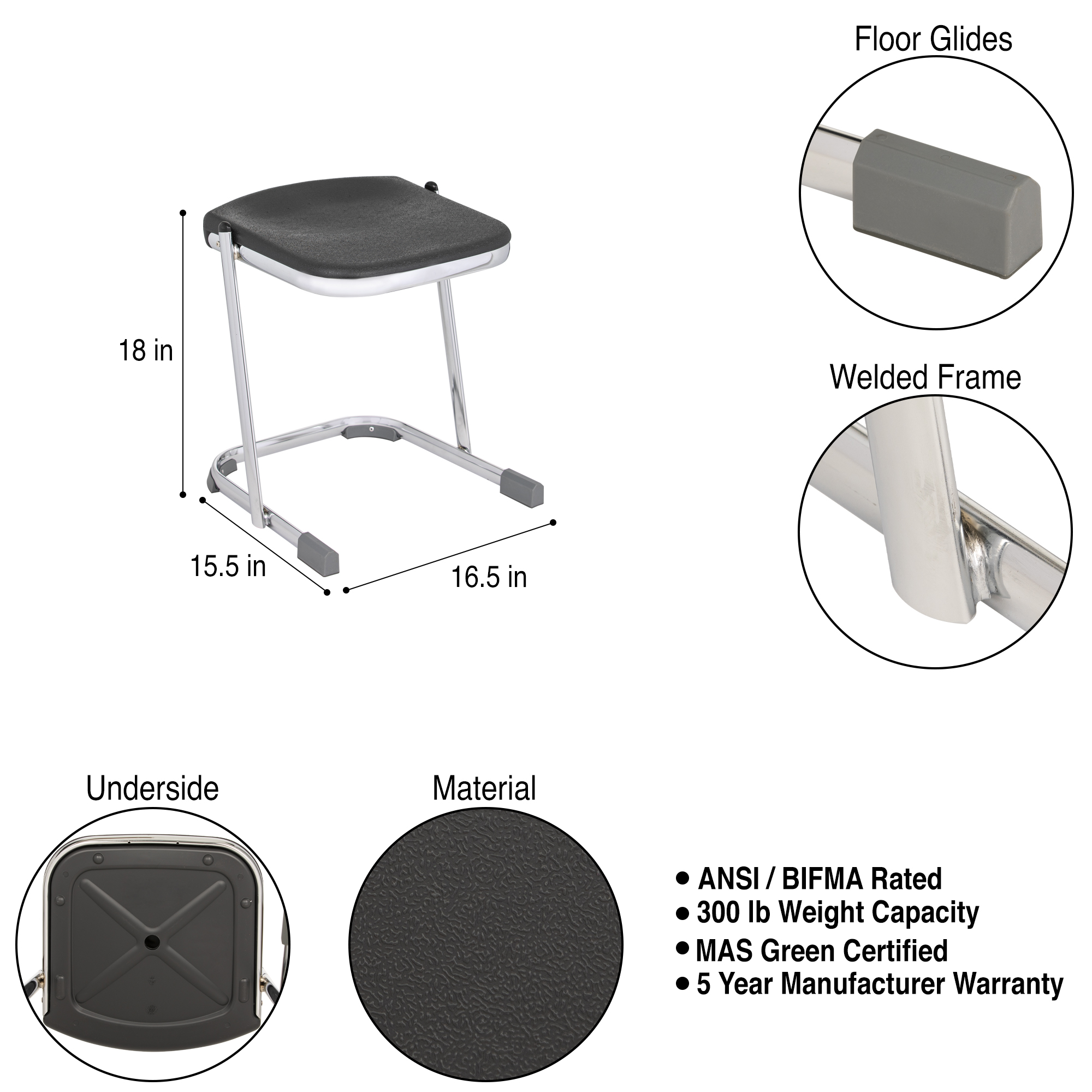 Hampden Furnishings Osiris Collection 18" Science Stool, Pack of 2