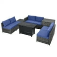 thumbnail image 3 of Patiojoy 9 PCS Rattan Dinning Set Wicker Sofa w/Propane Gas Fire Pit 60,000 Btu Heater Navy, 3 of 10