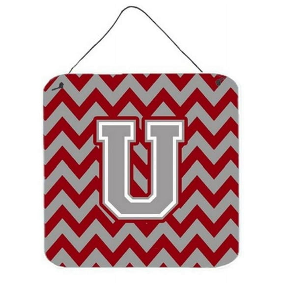 Letter U Chevron Crimson & Grey Wall or Door Hanging Prints