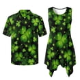 thumbnail image 2 of Psesaysky St. Patrick's Day Couple Matching Outfit Green Clover Print Midi Sundress for Women Short Sleeve Shirts for Men Green Irish Clothes Sleeveless Flared A Line Dress with Pockets, 2 of 7