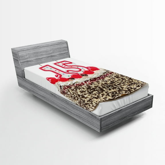 Ambesonne Birthday Fitted Sheet, Cherry Cake Candles, Twin Size, Multicolor