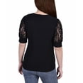 thumbnail image 3 of NY Collection Womens Puff Lace Sleeve Knit Blouse, Black, Petite, PXL, 3 of 3