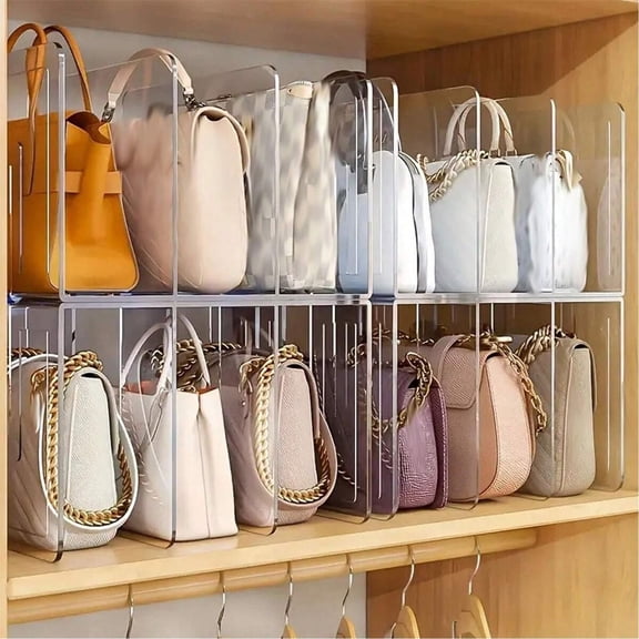 Clearance Under $8 Transparent Acrylic Bag Storage Organizer with 5 Dividers for Closet Handbag and Purse Separation