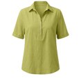 thumbnail image 4 of GUACER Women's Short Sleeve Cotton Linen Shirt Button Down Collared Blouse, Breathable Summer Top, 4 of 6