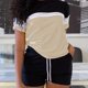 thumbnail image 1 of Conjunto de dos piezas de bloque de color casual, camiseta de manga corta y pantalones cortos con cordón, ropa de mujer, 1 of 4