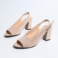 thumbnail image 4 of absuyy Womens Slingback Sandals Khaki Low Block Heel Comfortable Peep Toe Adjustable Ankle Strap Soft Flock Everyday Shoes for Work to Weekend,Size 5.5, 4 of 9