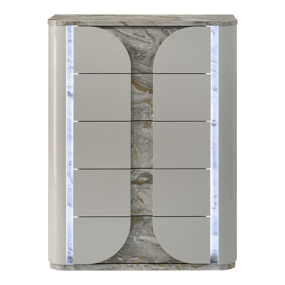 Furniture of America Agena Modern 5-Drawer Adult Vertical Dresser with LED, Light Gray