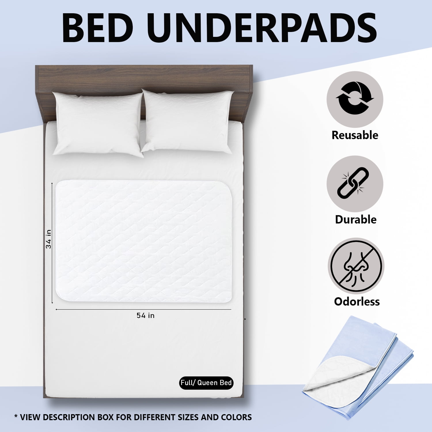 Platinum Care Pads Washable Bed Pad - Single Pack - 54 x 34 Color Blue