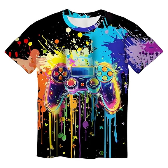Hihipz Toddler Boys Tee Gamepad Print Short Sleeve Crewneck Summer Cozy Graphic T-Shirt