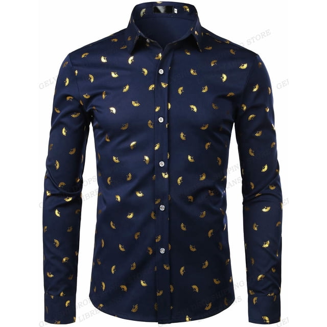 Camisas hawaianas de manga larga, camisas con flores doradas, camisas de moda para hombre, blusas casuales de playa, camisas de negocios, ropa para hombre con botones