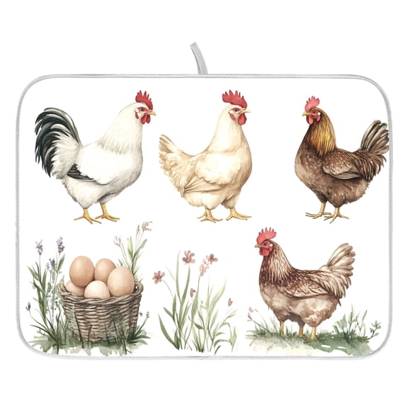 Ryvnso Watercolor Chickens Dish Drying Mat for Kitchen Countertop 16x18 Small Dish Pad Drainer Rack Dish Sink Mats