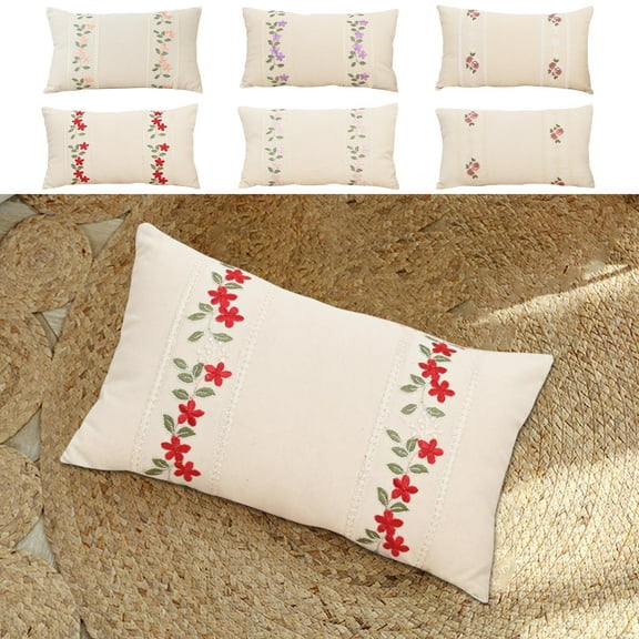 Throw Pillow Covers 25x15 Embroidered Pillows Cushions Rose Flower Pillows Sofa Beds Head Lumbar Support Simples Pillowcases Holiday Gifts