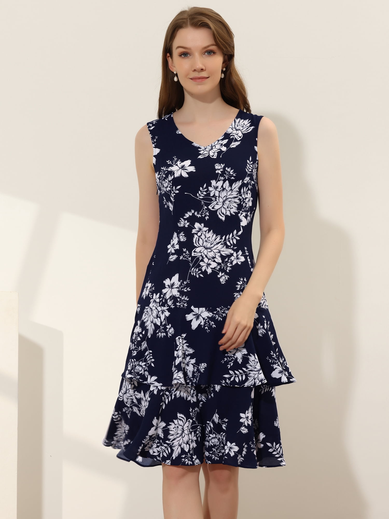 DARING DIVA Women's Work Chiffon Contrast Panel Jacket Dress Sets L Blue