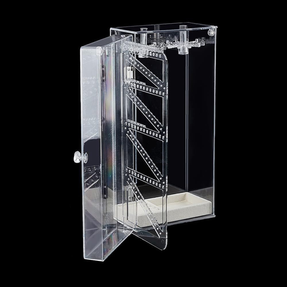 1 pc Rectangle Plastic Jewelry Organizer Storage Box with 24 Hooks 72-Slot Rotatable Hanging Necklace Holder with Dust-proof Velvet Jewelry Tray