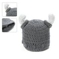 thumbnail image 3 of lanema Crochet Knitted Beanie Hat Funny Ox Horn Barbarian Viking Stretchy Cap, 3 of 13