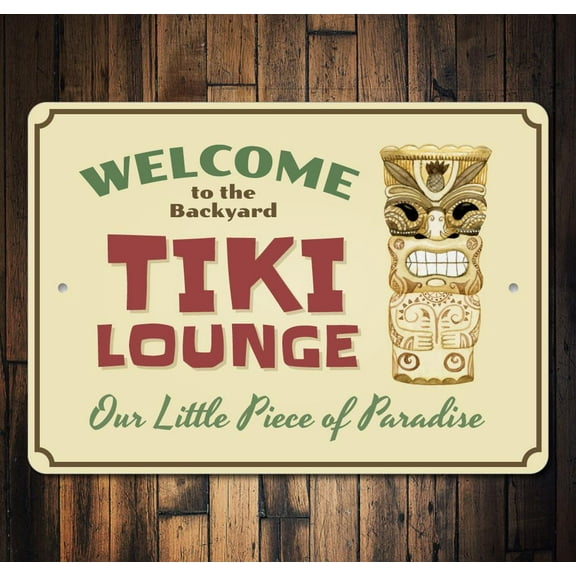 Backyard Tiki Bar Novelty Decor, Metal Wall Sign - 10x14 Inches