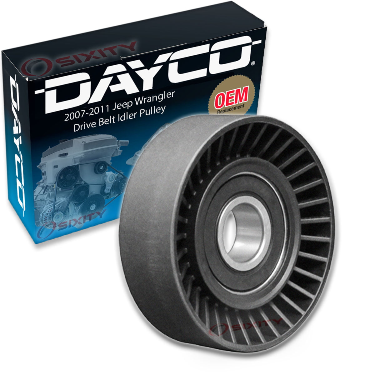 Dayco Drive Belt Idler Pulley compatible with Jeep Wrangler 2007-2011  Engine Bearing Tension Belts Cooling Accessory System 