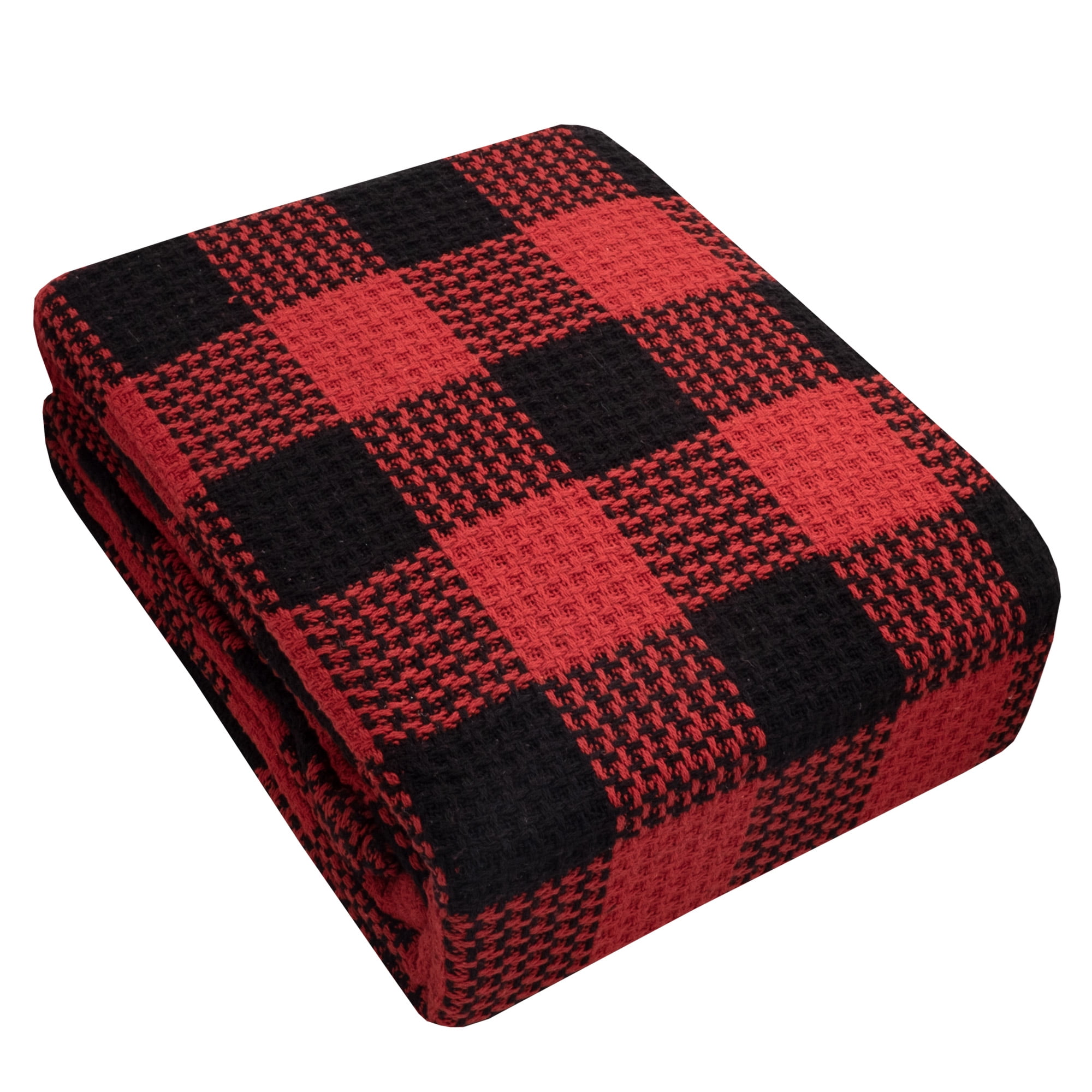 Sweet Home Collection Cotton Blend Knit Buffalo Check Blanket Full Queen Burgundy Black
