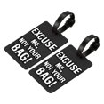 thumbnail image 1 of Unique Bargains Excuse Me, Not Your Bag Pattern PVC Luggage Tag Identifier Card Holder Label Travel Bag Tag, Black 2 Pack, 1 of 5