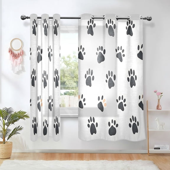 Yayeee Window Curtains Light Filtering 63"x42" Grommet Panel Pair Home Living Room Decor, Black Cartoon Cat Paw