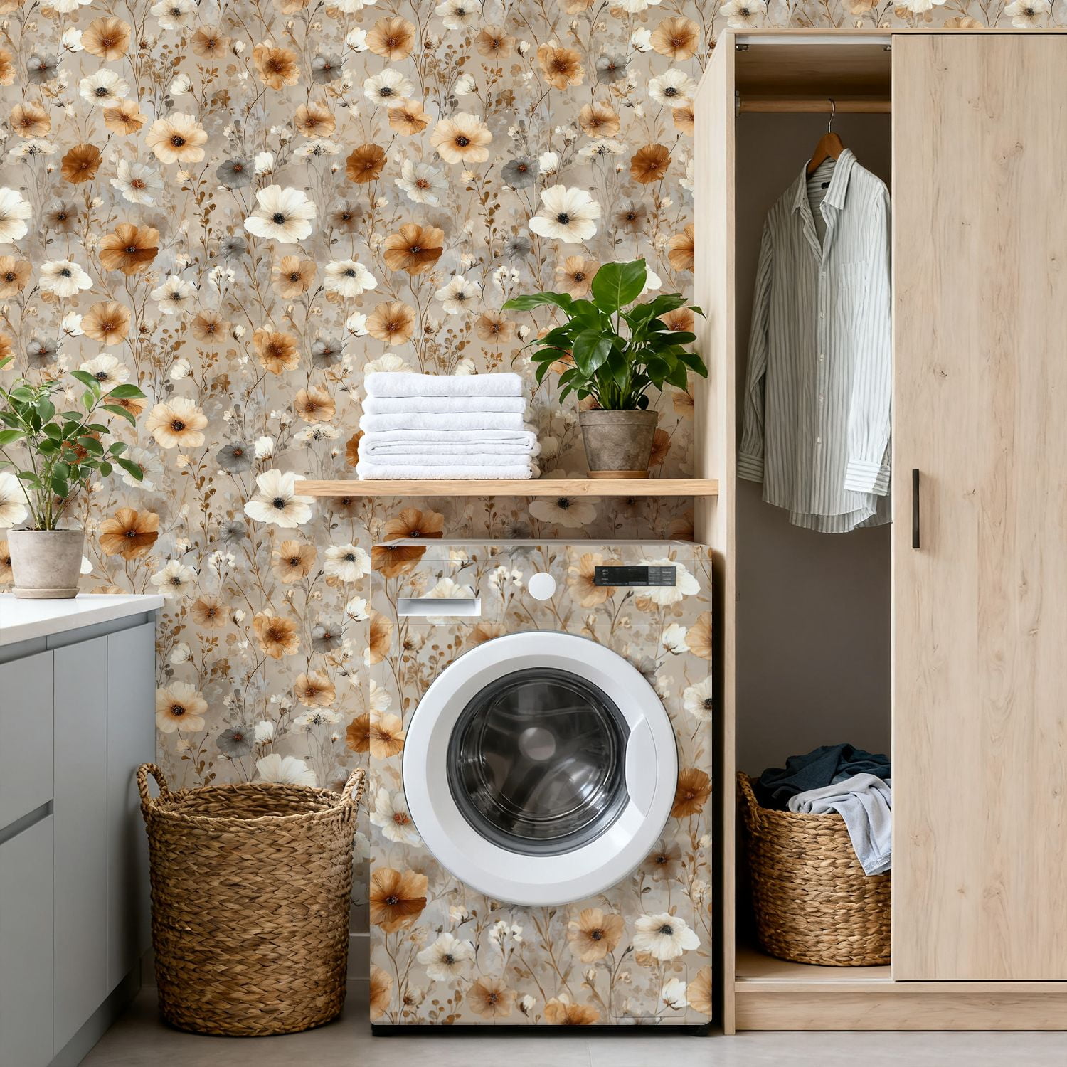Peel and Stick Wallpaper Soft Floral Beige White Gray Flowers Light Wall Mural 17.7in x 9.8ft Self Adhesive Removable Wall Paper Renter Friendly Wallpaper for Nursery Bedroom Cabinets