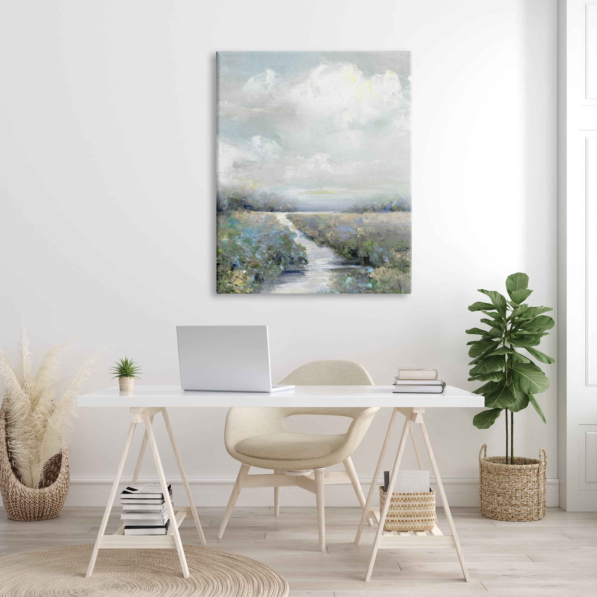 Stupell Industries Tranquil Flowers Blooming Meadow Path Puffy Clouds Painting Gallery Wrapped Canvas Print Wall Art, Design by Sally Swatland