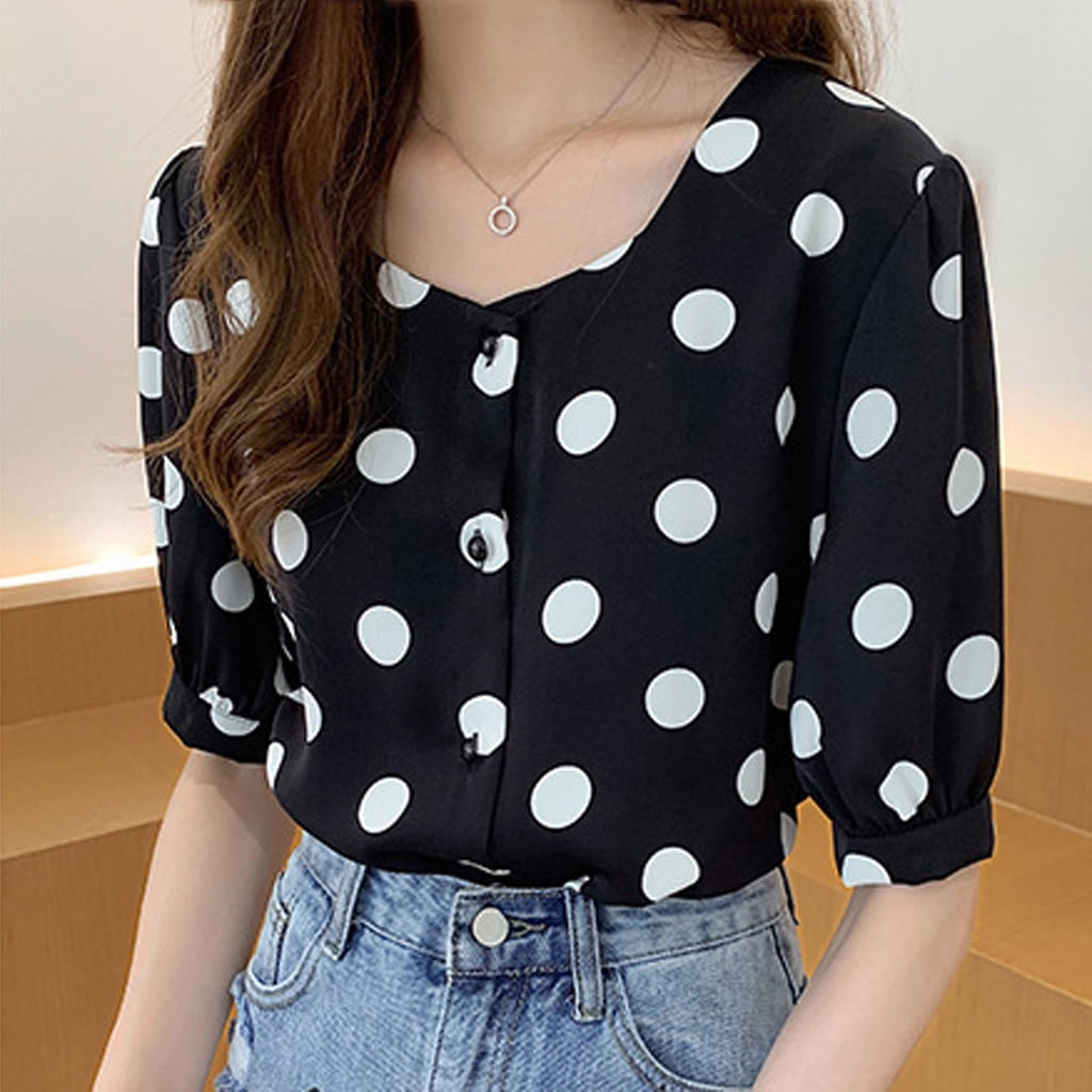 blue spotted blouse
