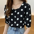 thumbnail image 2 of Baberdicy Blouses for Women, Fashion Women Casual Short Sleeve Polka Dot Crew Neck Casual Tops Button Shirts Women's T-Shirts Black, 2 of 7