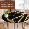 thumbnail image 4 of Black Gold Marble Round Tablecloth, Fitted Table Cover with Elastic for 45"-54" Round Tables, Modern Geometric Textured Table Cloth Outdoor Indoor Dinning Party Waterproof Tablecloths, 4 of 7